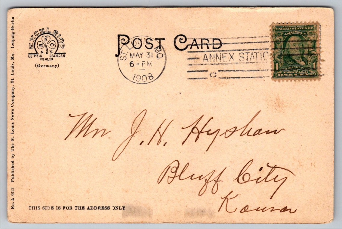 Vintage 1908 Forest Park Elk Paddock Postcard, St. Louis Missouri - Back / Reverse View