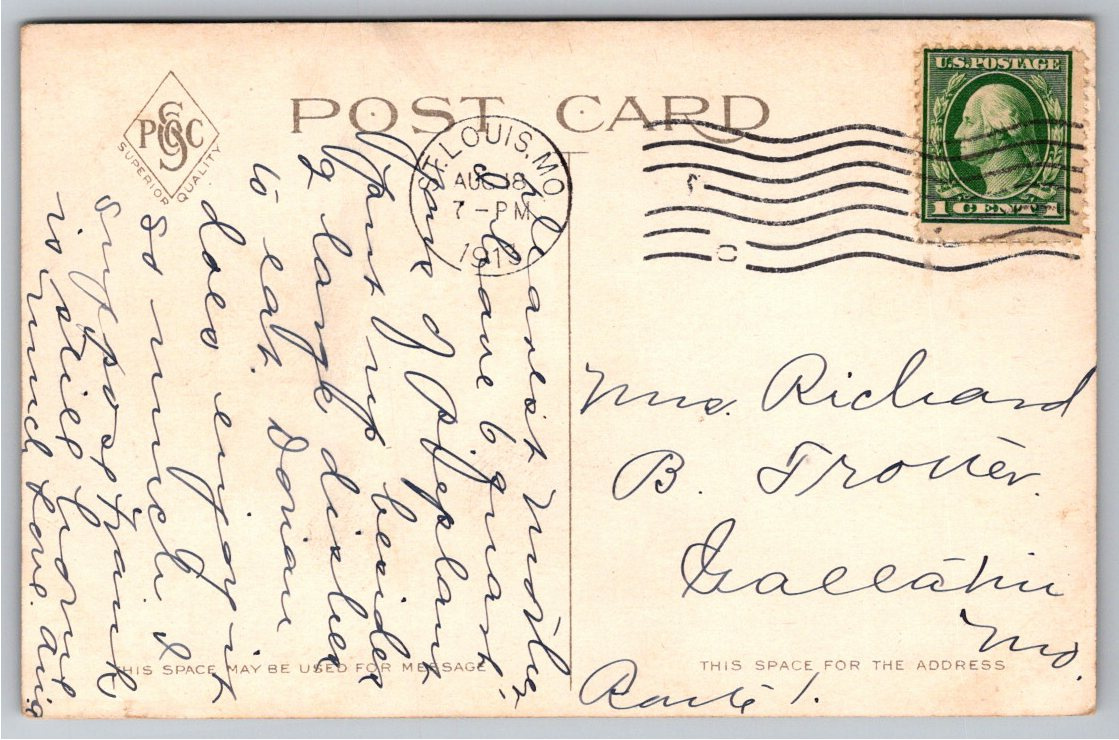 1913 St. Louis New Post Office Antique Color Photograph with - Back / Reverse View