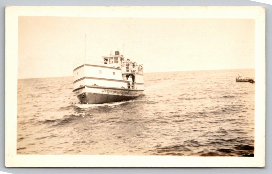 Vintage 1950s Passenger Ferry Boat Snapshot: The Welcome at Sea