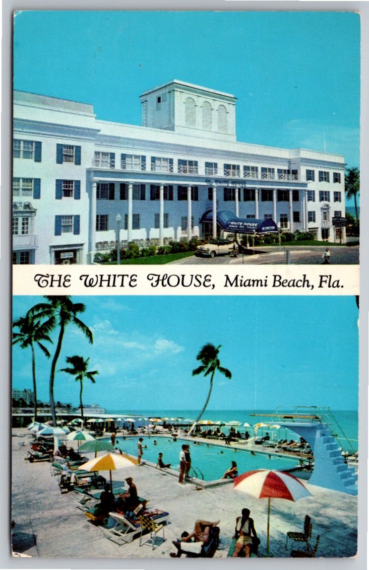 Vintage 1963 Miami Beach White House Hotel Oceanfront Postcard