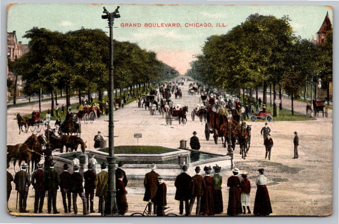 1900s Grand Boulevard Chicago Horse Carriages Vintage Color
