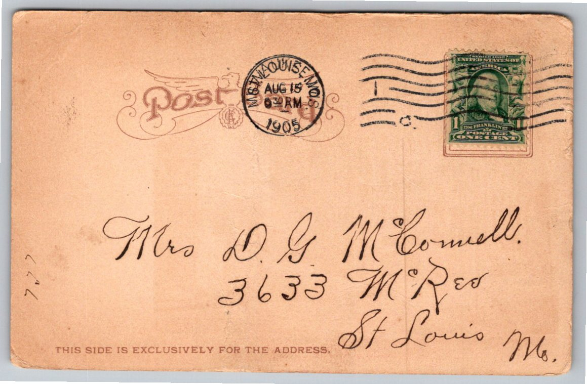 1905 Hotel Pfister Milwaukee Wisconsin Undivided Back Postcard - Back / Reverse View