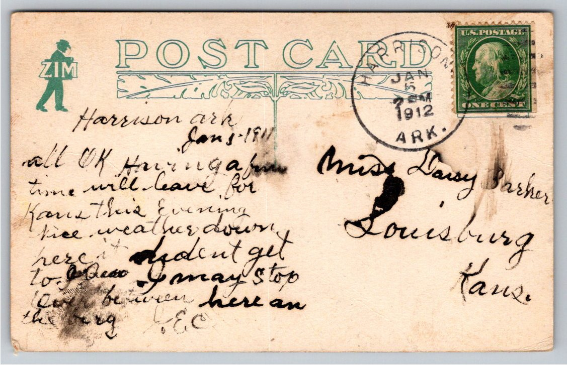 1912 Stephenson Avenue Harrison Arkansas Main Street Postcard - Back / Reverse View