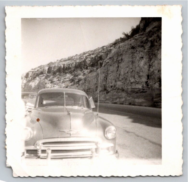 Vintage 1950s Chevrolet New Mexico Mountain Road B&W Snapshot