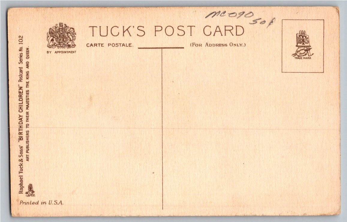 1910s Raphael Tuck Birthday Children Postcard No. 102 Wreath - Back / Reverse View