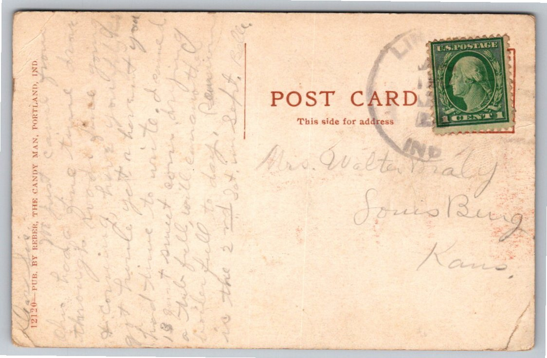 Vintage 1900s Meridian Street Storefronts Postcard Portland IN - Back / Reverse View