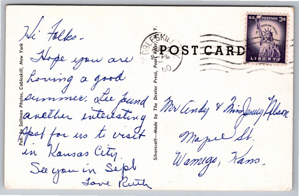 Vintage 1960 Aerial Postcard: Summit, New York Town Landscape - Back / Reverse View