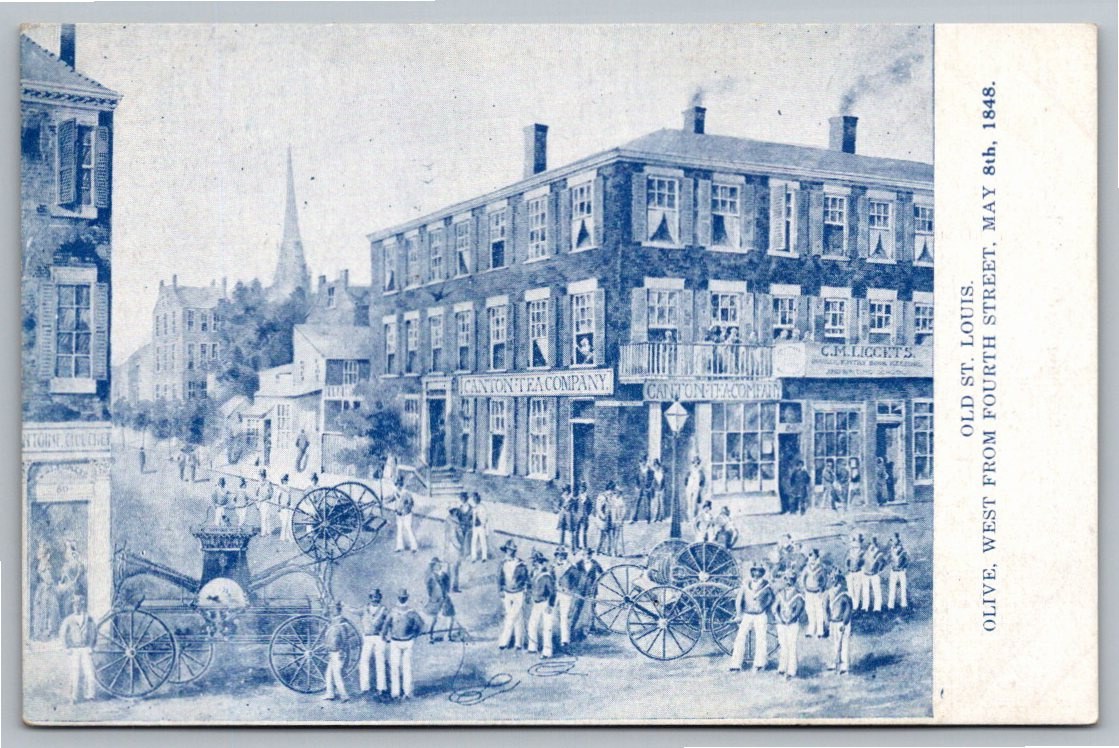 1848 St. Louis Fire Brigade Vintage Postcard: Olive & 4th Street