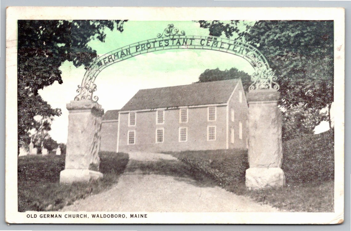 Vintage 1930s Postcard: Old German Church Arch, Waldoboro Maine