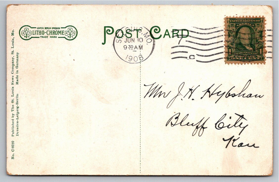 1908 Shaws Garden Greenhouse Orchids St. Louis Vintage Postcard - Back / Reverse View