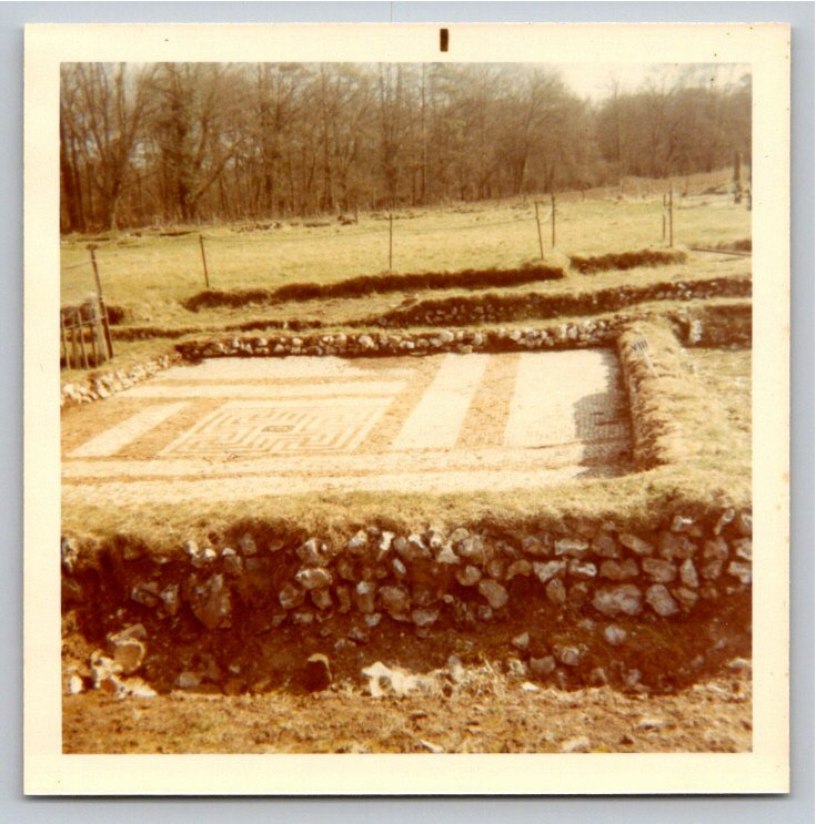 Vintage 1970 Photo: Roman Villa Archaeological Dig & Mosaic Floor