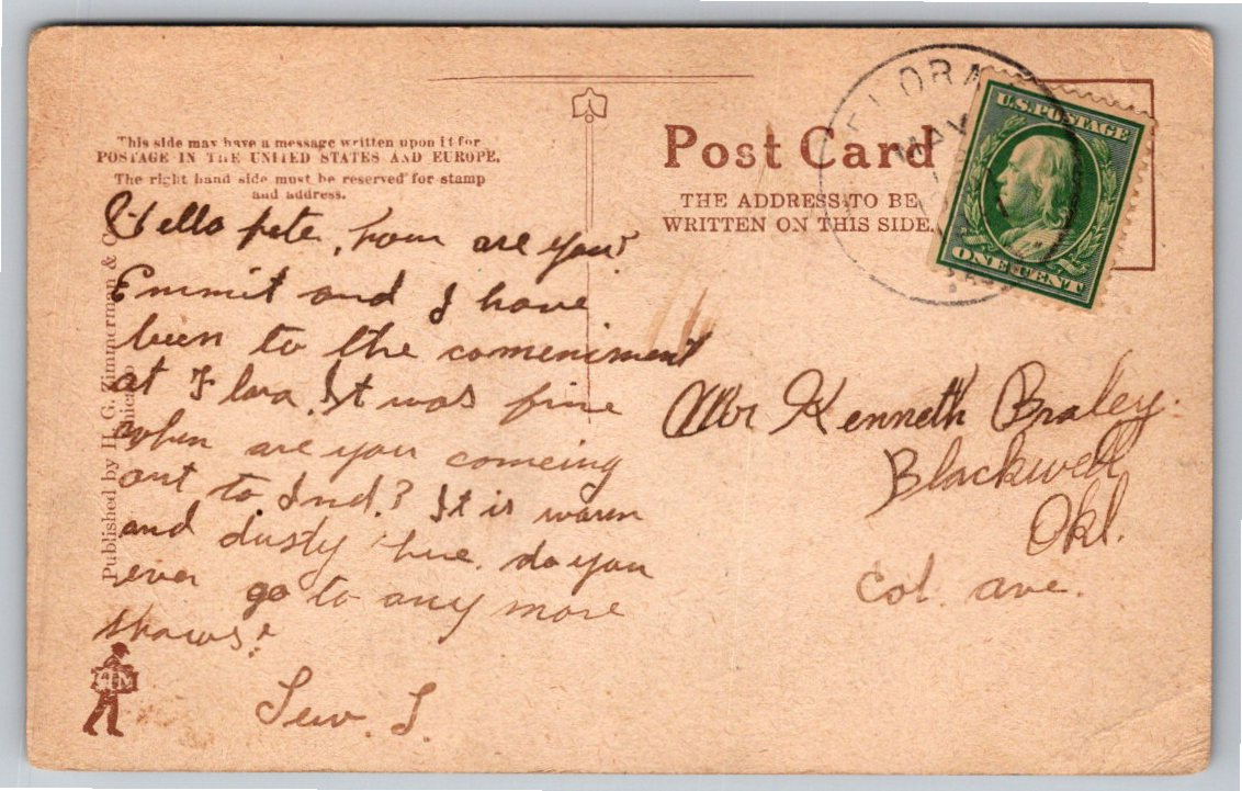 Vintage 1900s Flora High School Postcard, Carroll County Indiana - Back / Reverse View