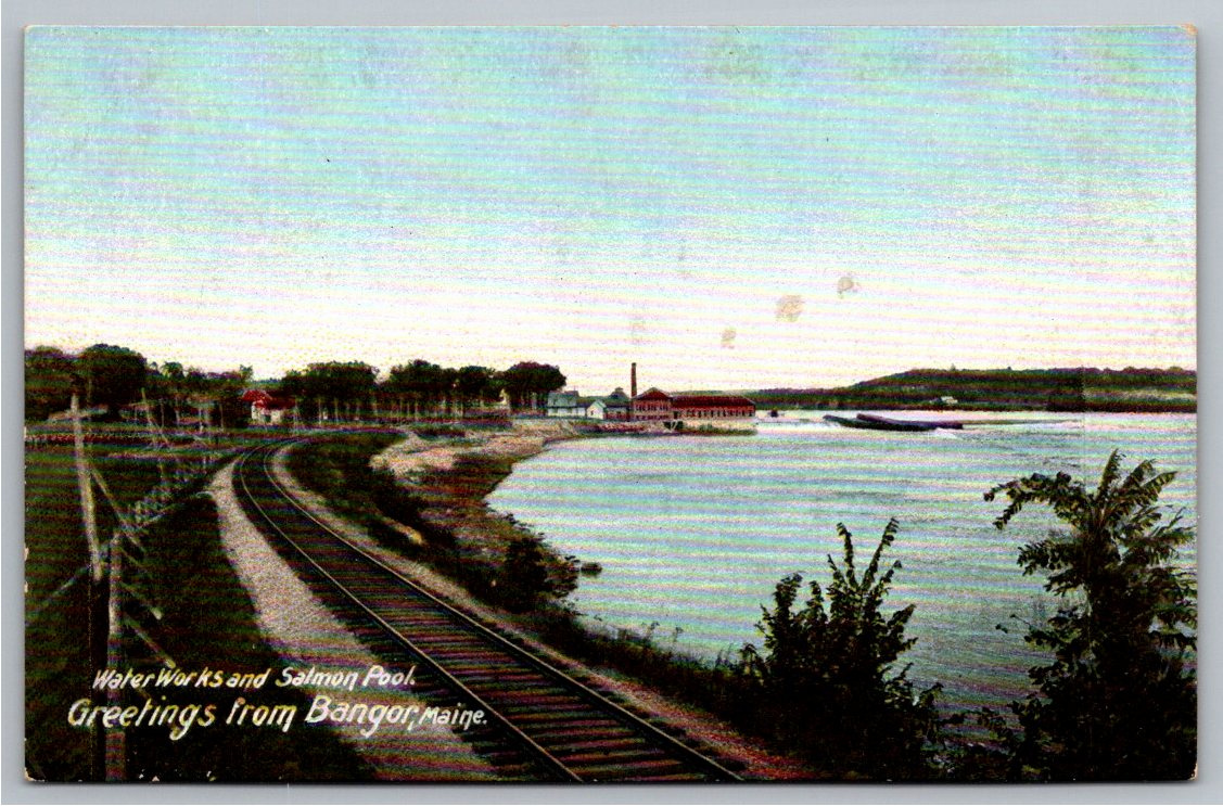 Vintage 1900s Bangor Maine Postcard: Water Works & Salmon Pool