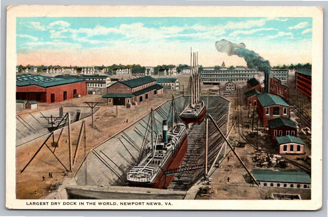 Antique c1910 Newport News Virginia Steamships Dry Dock Postcard