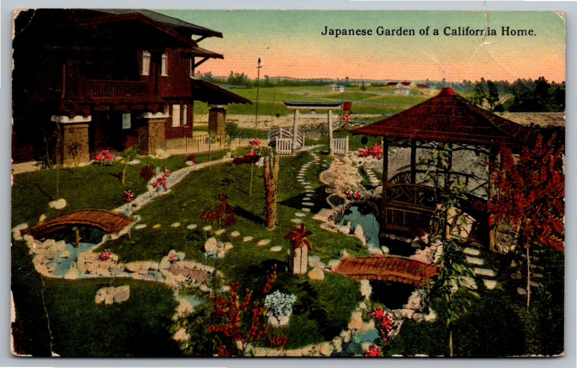 Vintage 1913 California Craftsman Home & Japanese Garden Postcard