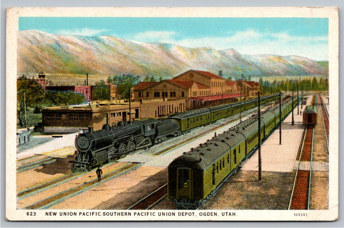 Vintage 1920s Ogden Utah Union Pacific Railroad Depot Postcard