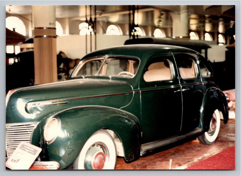 1980s Vintage Color Photograph: 1939 Mercury Sedan Museum Exhibit
