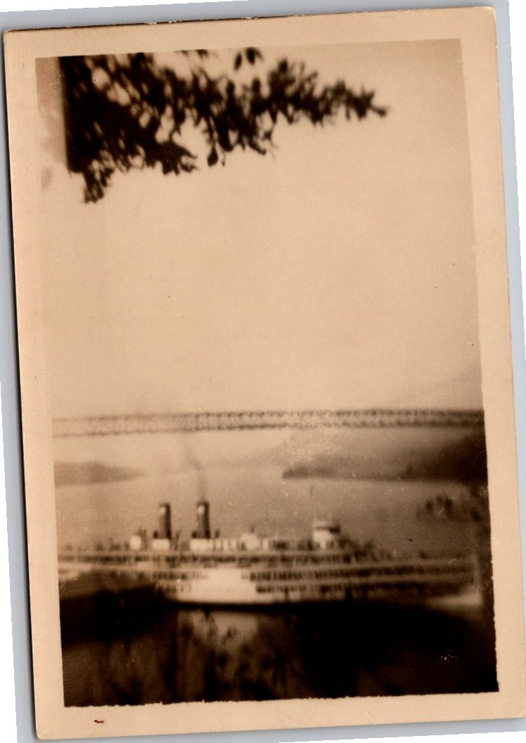 Vintage 1930s River Steamboat Photo: Paddlewheel Vessel Under