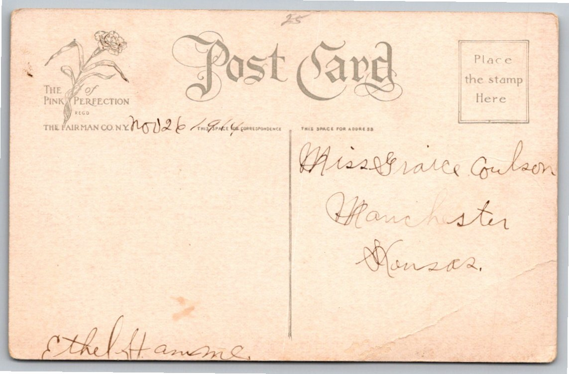 Antique 1914 Thanksgiving Postcard: Farmhouse Turkey & Pumpkin - Back / Reverse View