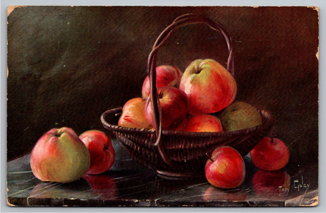 1909 Mary Golay Apple Still Life Basket Postcard St. Louis