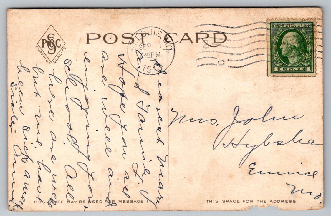 Vintage 1913 St. Louis Postcard: Great Mississippi Ice Gorge - Back / Reverse View