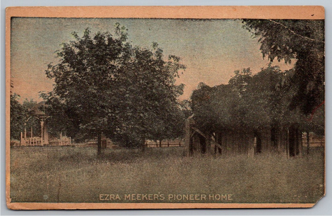 c.1910s Ezra Meeker Pioneer Log Cabin Postcard Puyallup
