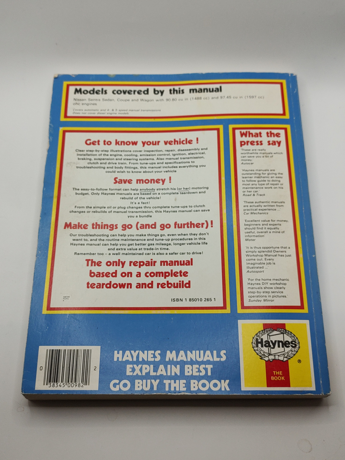 Vintage Haynes Nissan Datsun Sentra 1982-1986 Workshop Manual - Angle / View 3