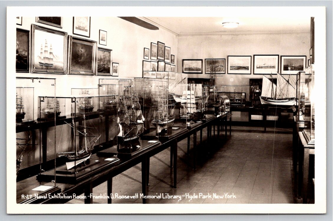 1950s FDR Library Naval Exhibition Room Model Ships RPPC Postcard