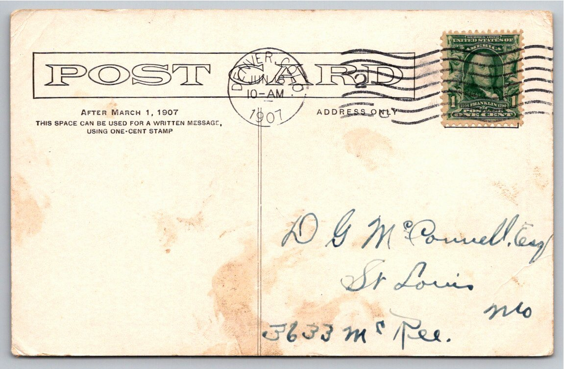1907 Antique Postcard: Historic Denver Courthouse Architecture - Back / Reverse View