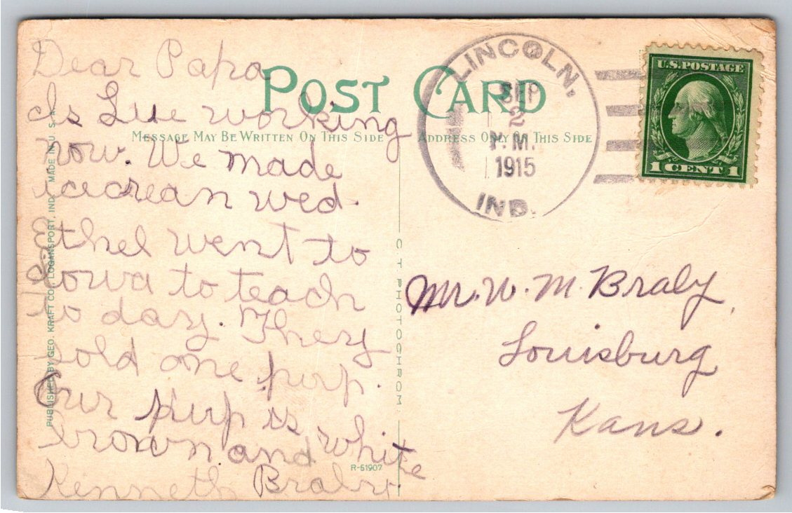 1915 Logansport High School Postcard | Cass County Indiana - Back / Reverse View