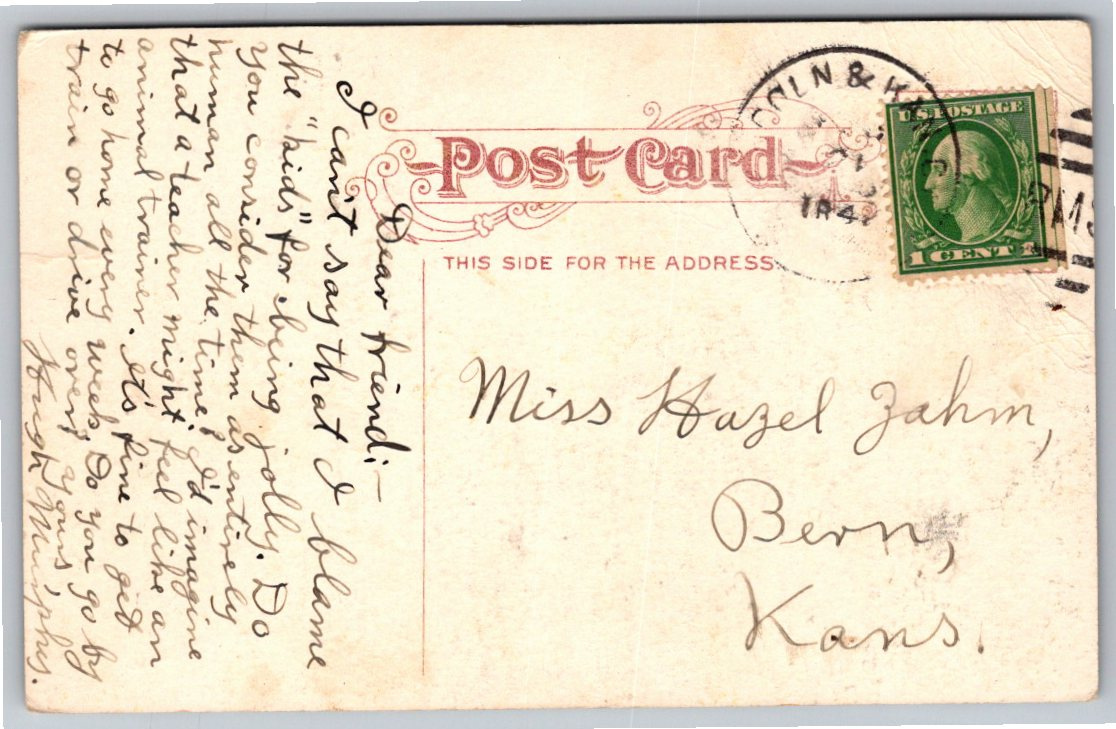 Antique 1910s University of Nebraska Campus Postcard Lincoln NE - Back / Reverse View