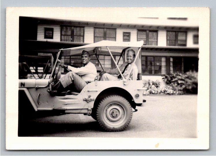 Vintage 1940s WWII US Army Officers Willys MB Jeep Photo Snapshot