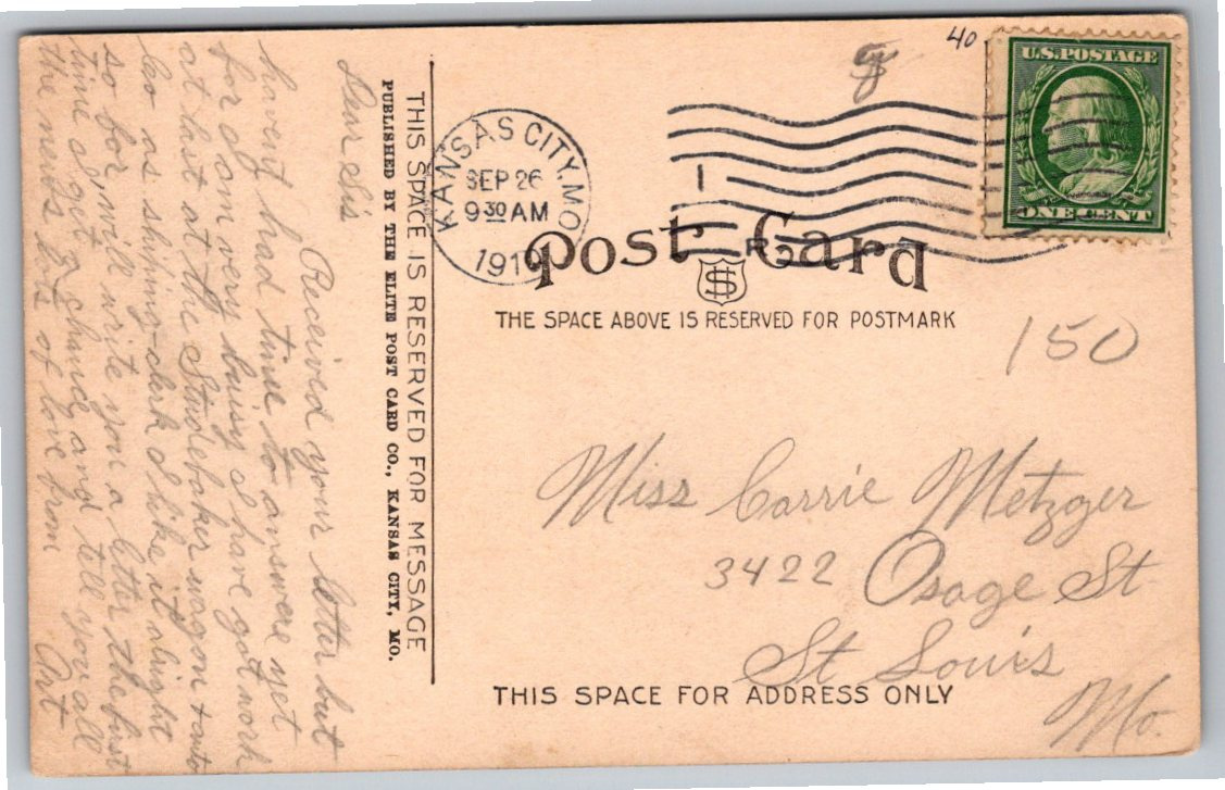 1910 Bankers Corner Postcard: Kansas Citys Financial District - Back / Reverse View