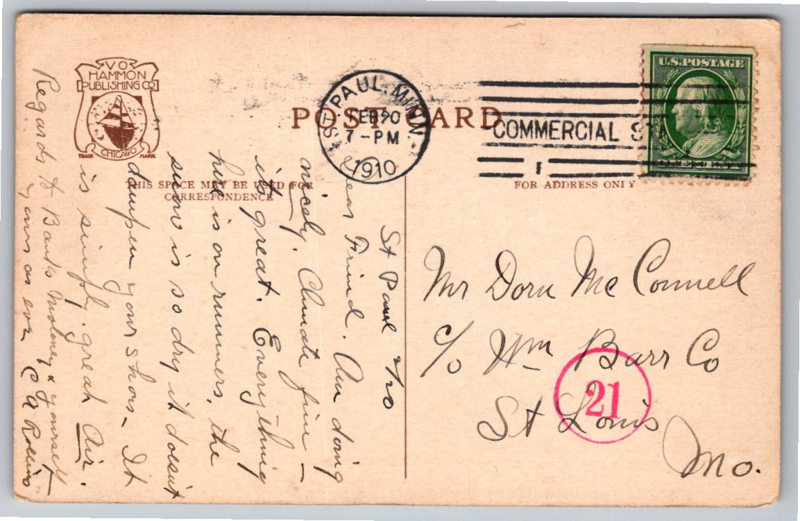 1910 Stone Arch Bridge & St. Anthony Falls Minneapolis MN - Back / Reverse View