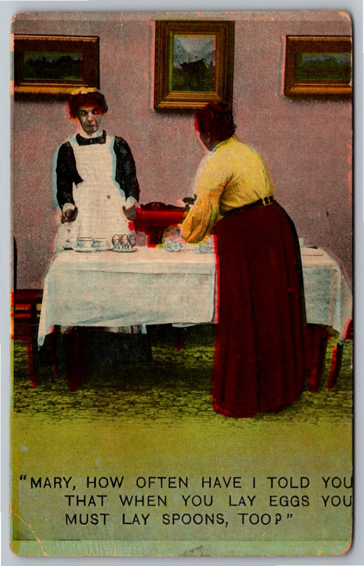 1910s Bamforth Comic Postcard: Edwardian Domestic Maid Humor