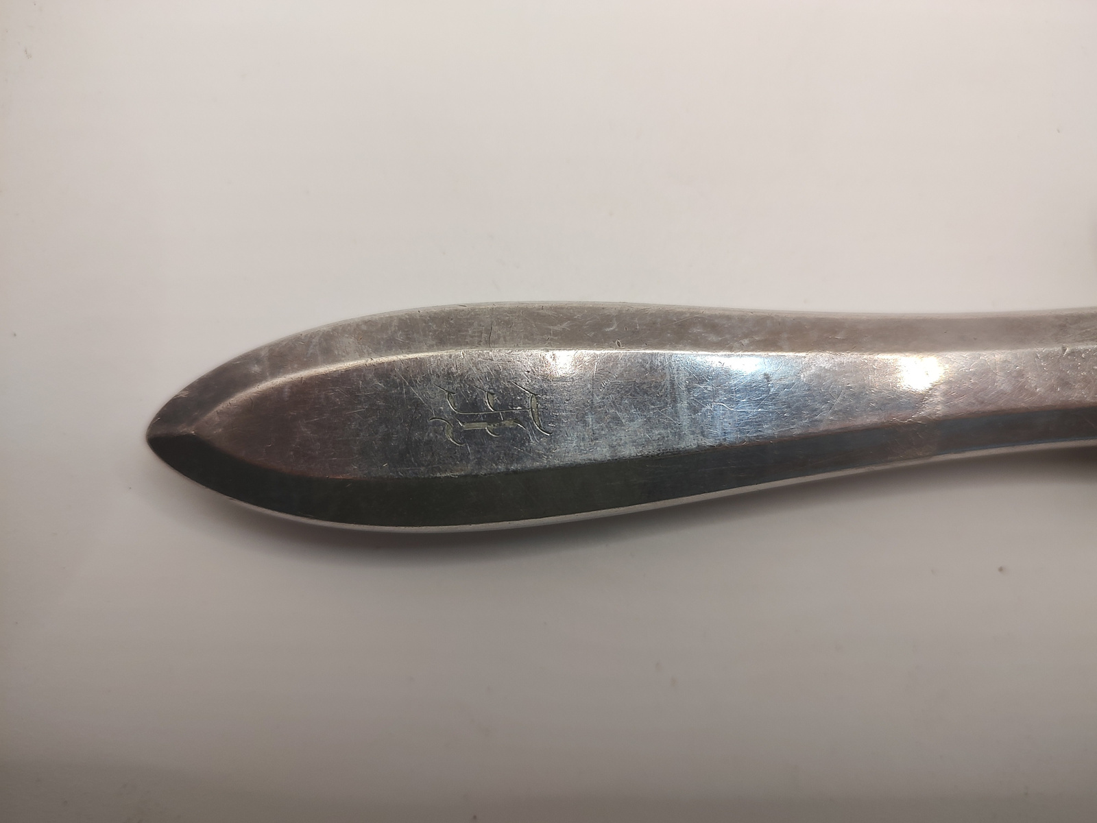 Antique Silver-Plated Monogrammed Carving Knife with Curved Blade - Angle / View 3