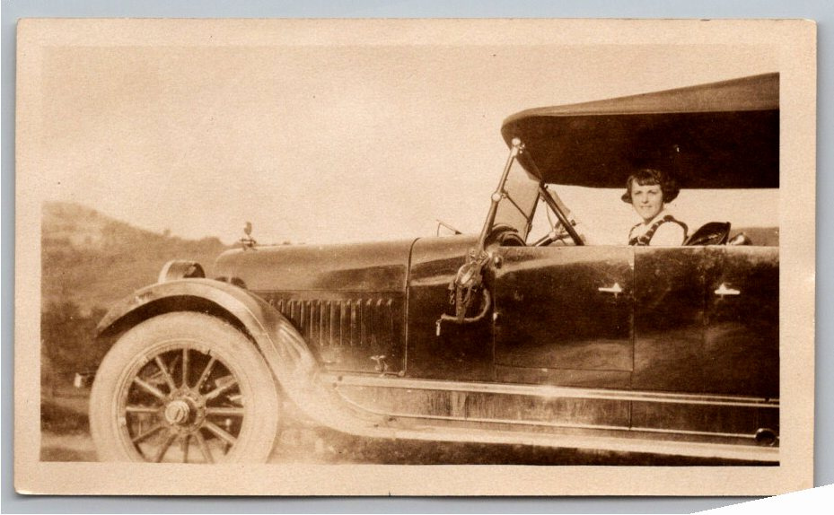 Vintage 1920s Snapshot: Woman Driving a 1923 Hudson Touring Car