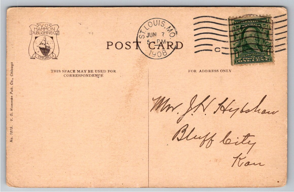 1908 Wyman Elementary School Postcard: Early St. Louis History - Back / Reverse View