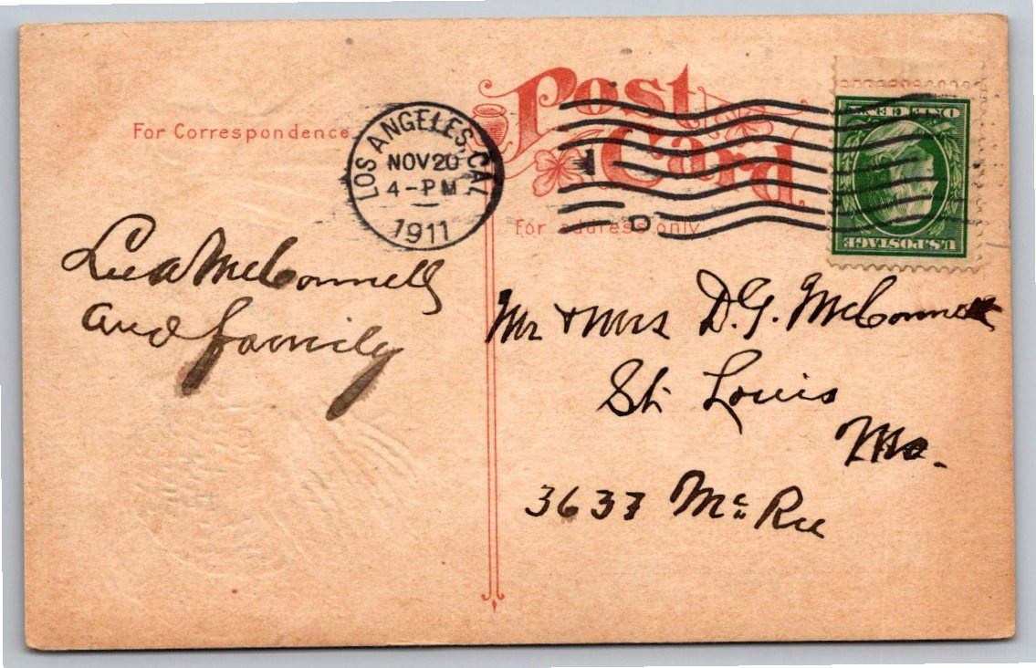 1911 Thanksgiving Postcard: Young Girl with Axe & Turkey Greeting - Back / Reverse View