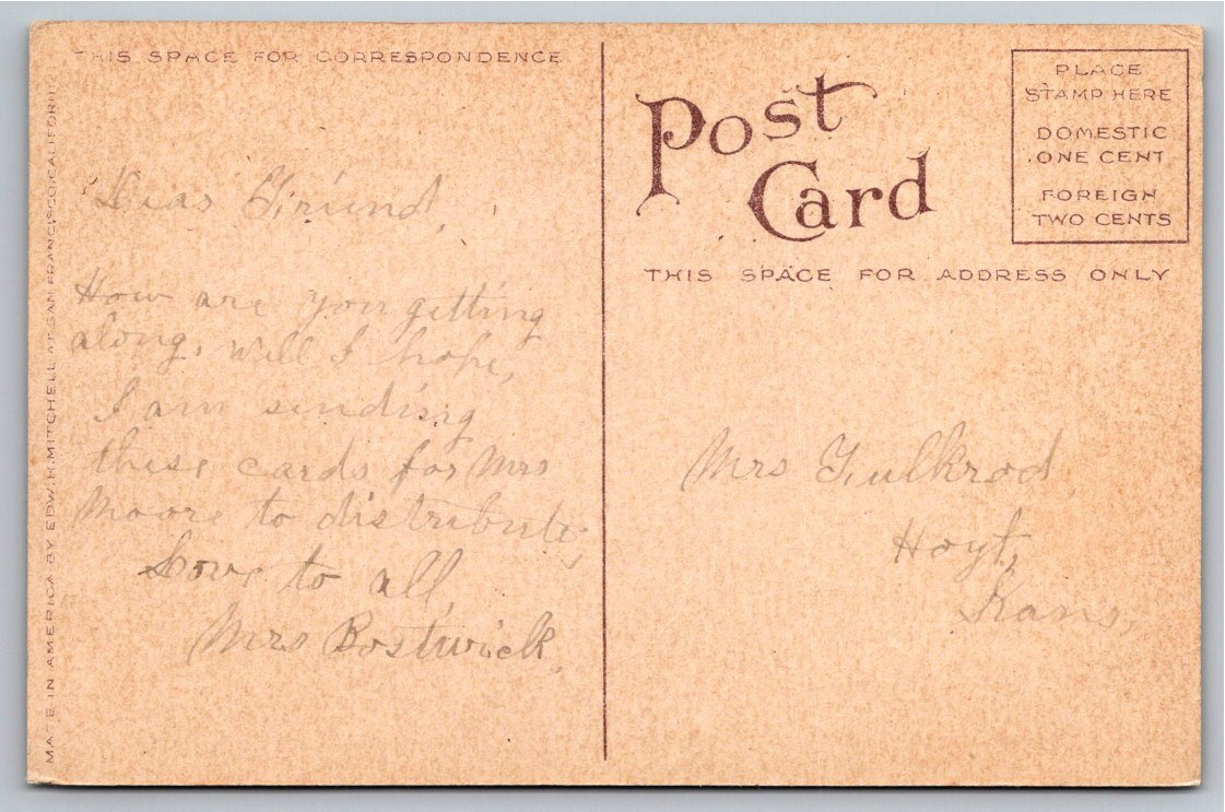 1900s Mount Rainier Washington Antique Color Postcard by Mitchell - Back / Reverse View
