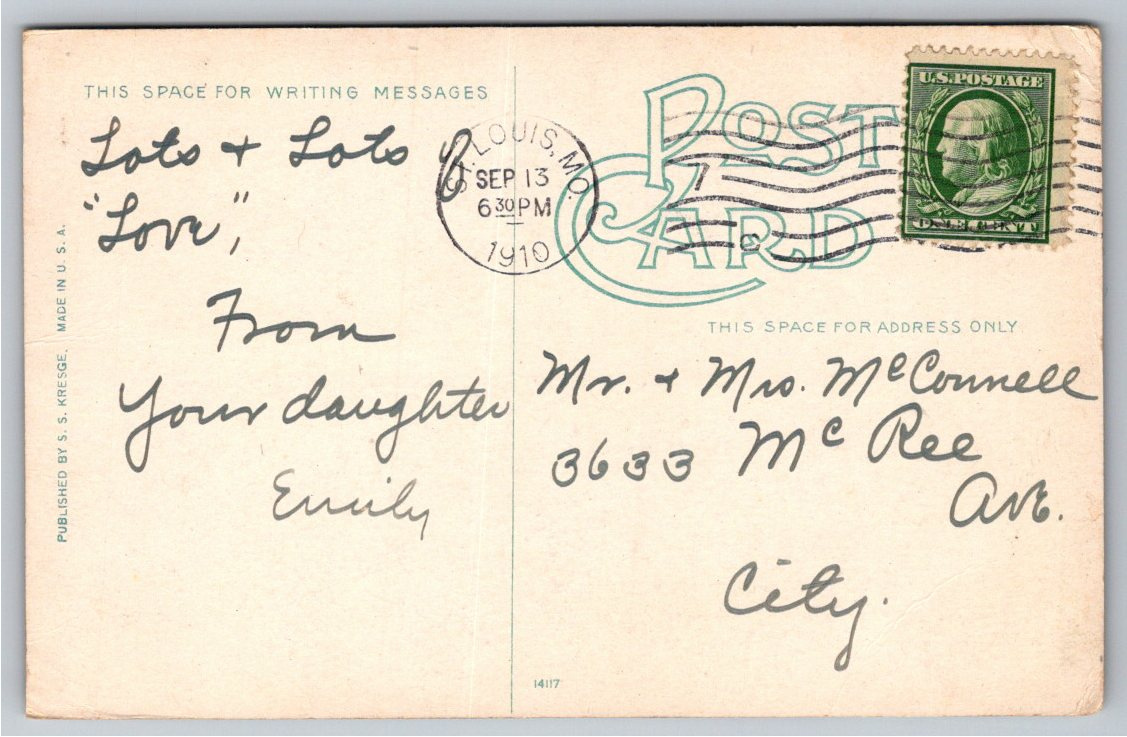 Antique 1910 OFallon Park Lake & Rowboats St. Louis Postcard - Back / Reverse View