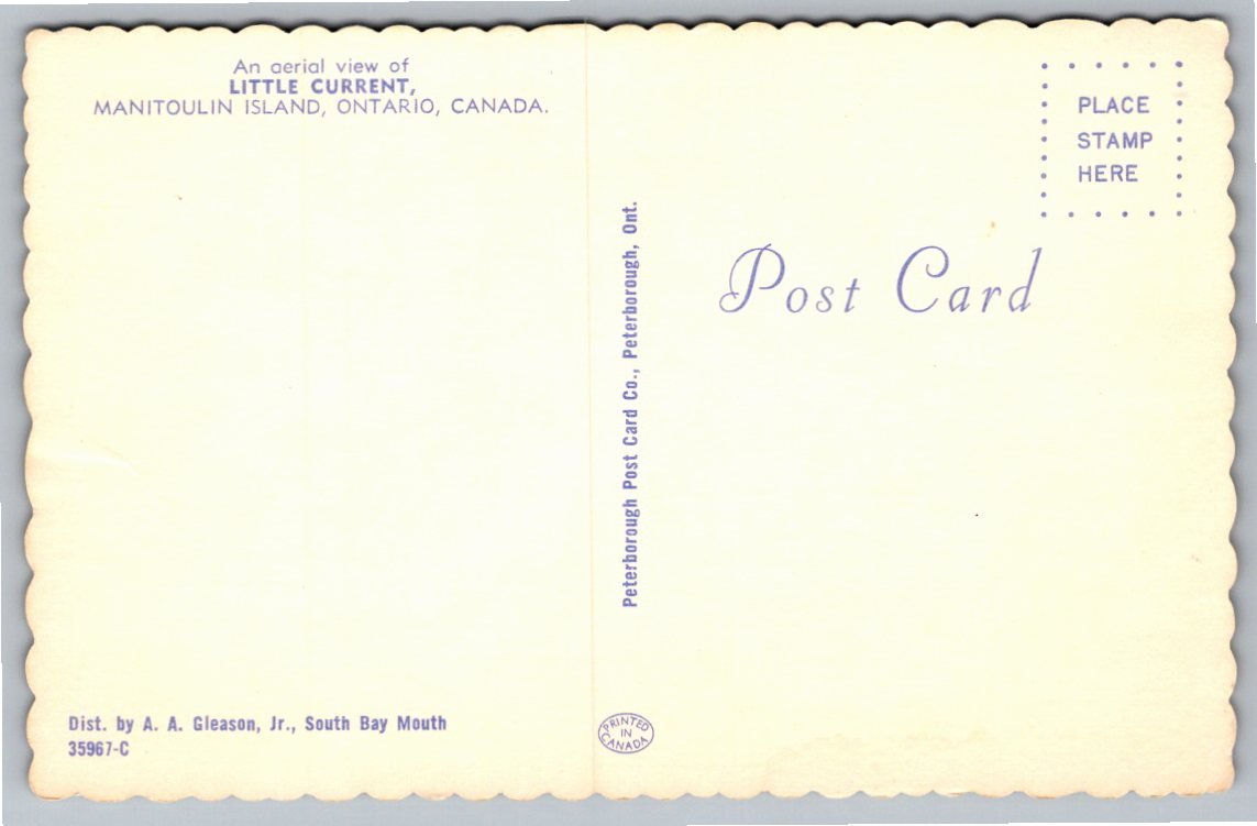 Vintage Postcard Aerial View Little Current Manitoulin Island - Back / Reverse View