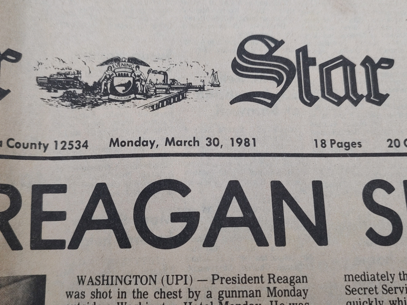 March 30 1981 Register Star Newspaper: Ronald Reagan - Back / Reverse View