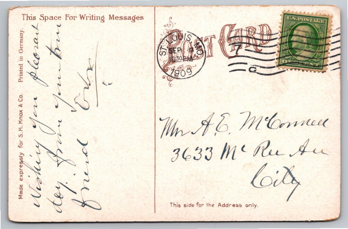 1909 Creve Coeur Lake Observation Tower Postcard | St. Louis - Back / Reverse View