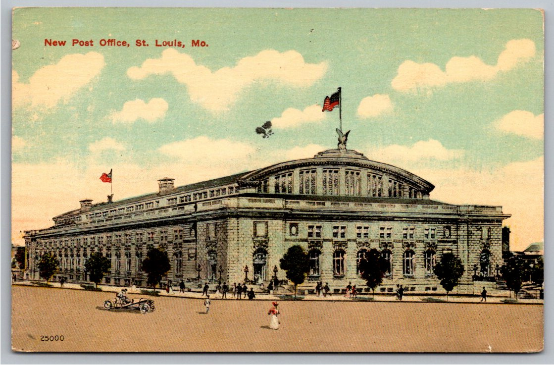 1913 St. Louis New Post Office Antique Color Photograph with