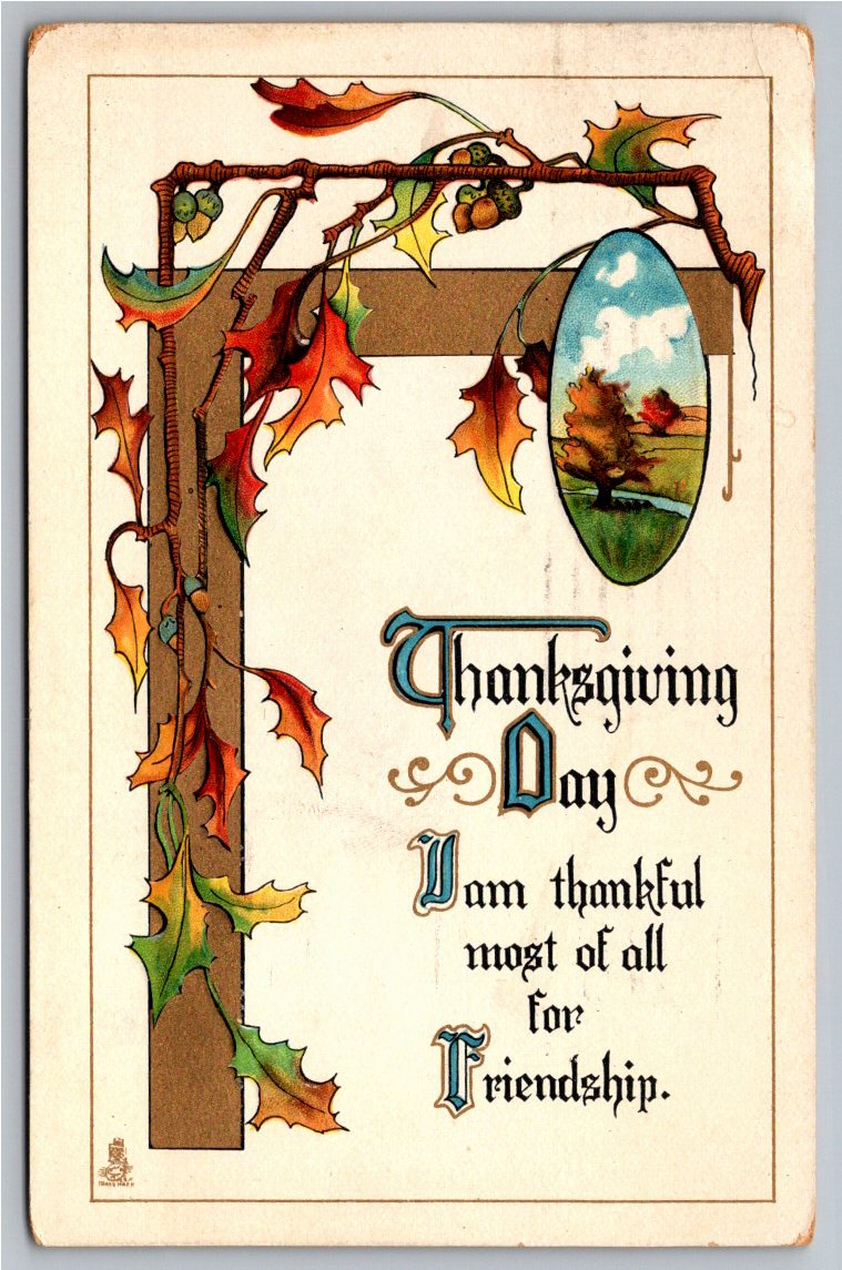 Antique 1914 Raphael Tuck Thanksgiving Postcard: Friendship &