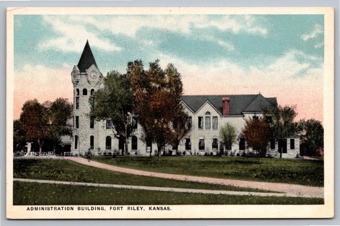 1920s Fort Riley Kansas Administration Building Vintage Postcard