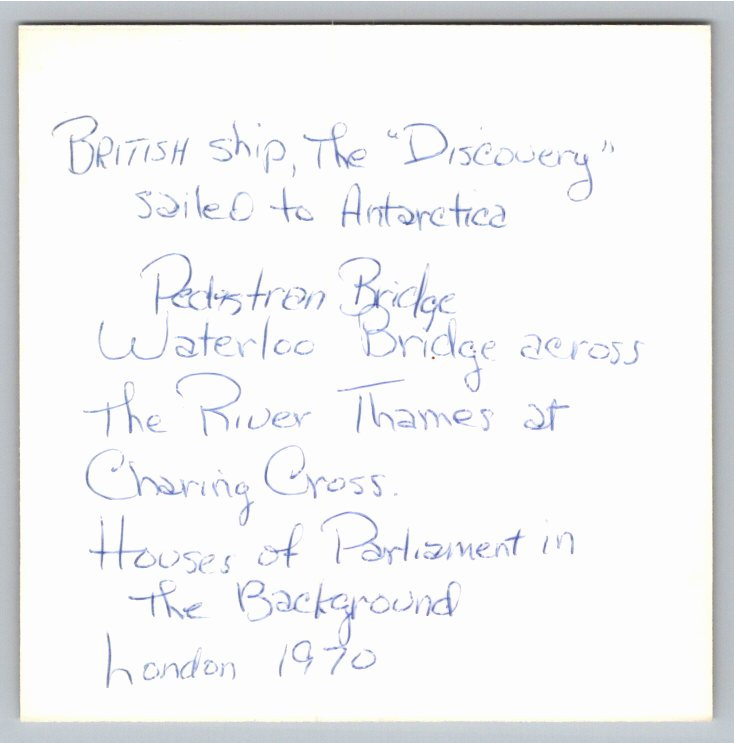 1970 RRS Discovery Photo: Royal Research Ship on Londons Thames - Back / Reverse View