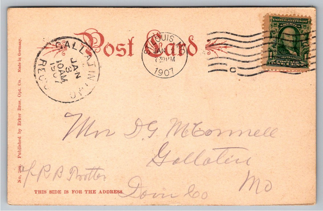 1907 Tower Grove Park Lily Ponds St. Louis Postcard | Erker Bros - Back / Reverse View