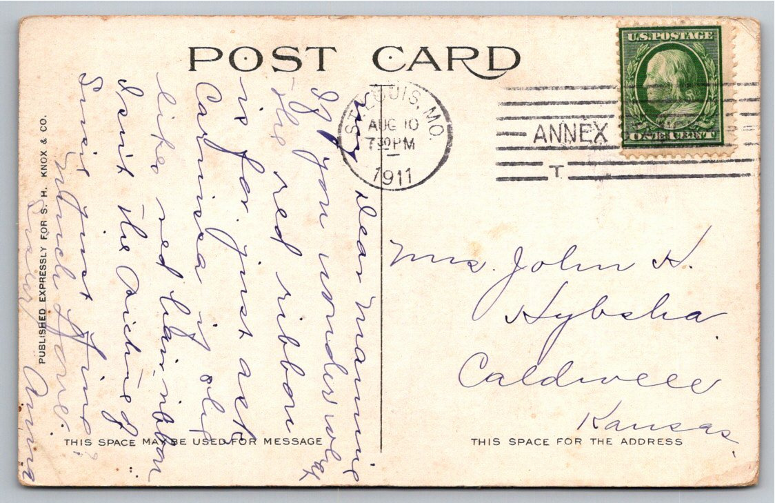 1911 Eads Bridge & Riverboat St. Louis Missouri Antique Postcard - Back / Reverse View